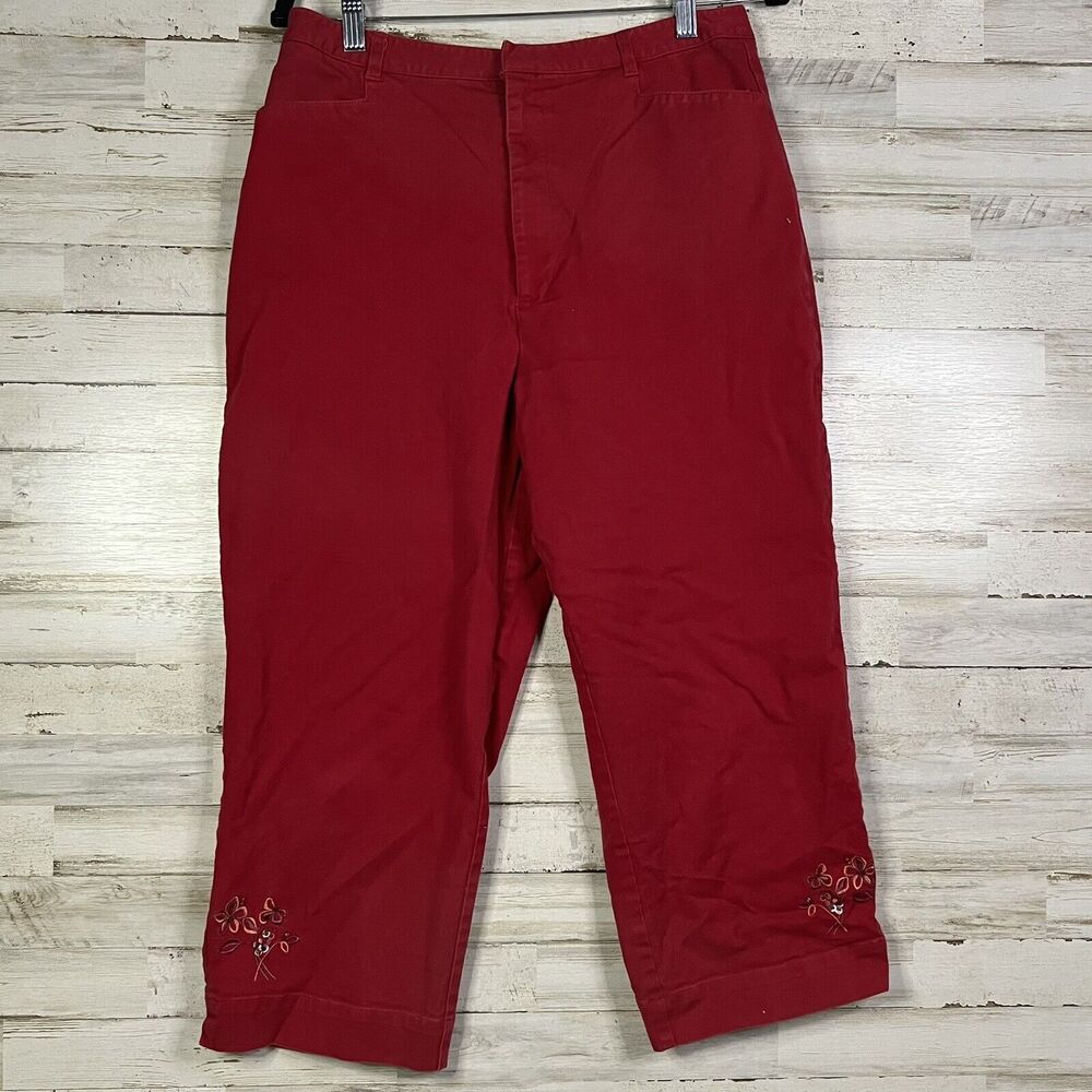 Relativity Womens Cropped Pant Red Embroidery Details Size 14 Cottage